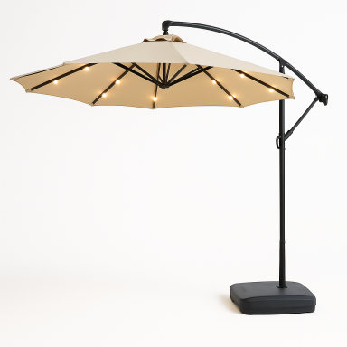 Quitasol Lateral Con Luces led Beige Con Base Terraza y Jardin