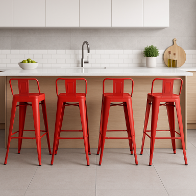 Taburete Tolix Rojo con Respaldo. Pack 4 unidades. Inicio
