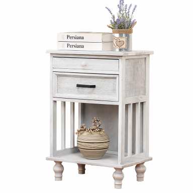 Velador Vintage Provenza 2 cajones Blanco Veladores