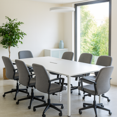 Mesa de Reunión con Pasacables Blanca 220x120cm Escritorios