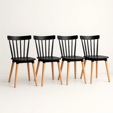 Pack 4 Sillas Windsor Negra Sillas de Comedor