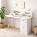 Escritorio Nordico Con Estanteria 3 Cajones Blanco Inicio