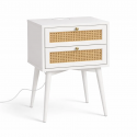 Velador Rattan 2 Cajones Blanco Veladores