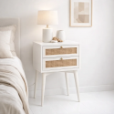 Velador Rattan 2 Cajones Blanco Veladores