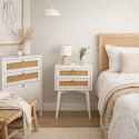 Velador Rattan 2 Cajones Blanco Veladores
