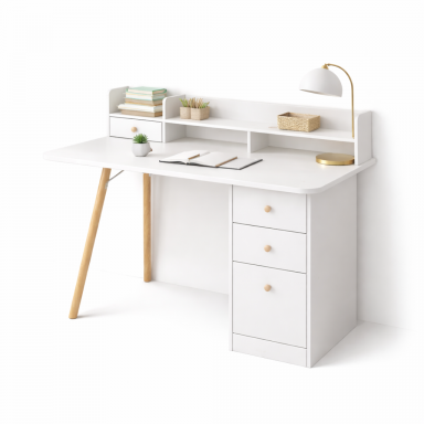Escritorio Nordico Con Estanteria 3 Cajones Blanco Inicio