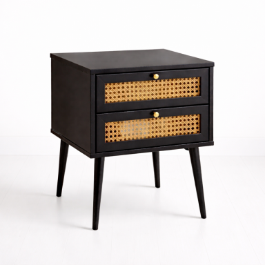 Velador Rattan 2 Cajones Negro Veladores