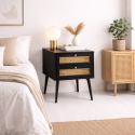 Velador Rattan 2 Cajones Negro Veladores