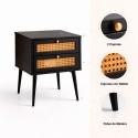 Velador Rattan 2 Cajones Negro Veladores