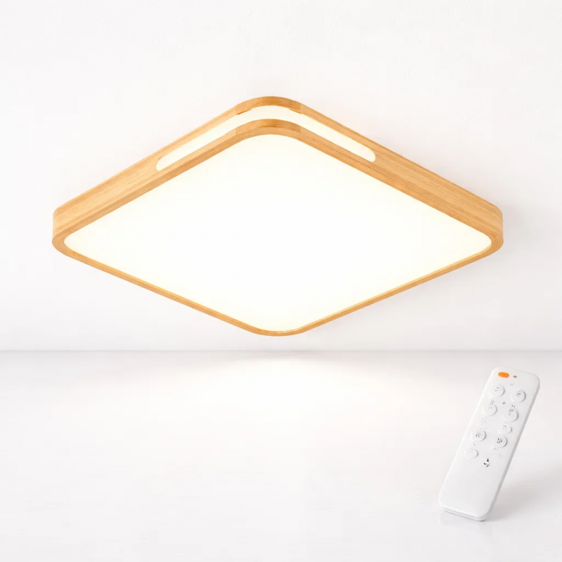 Lámpara led moderna con control cuadrado para sobreponer 36+36w 400mm madera clara 3000k-4000k-6000k modelo tannistha Ilumina...