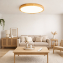 Lámpara led moderna con control redonda sobrepuesta 36+36w 400mm madera clara 3000k-4000k-6000k Konnergie Iluminación