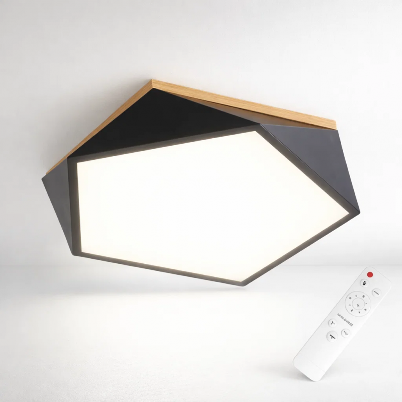 Lámpara led moderna pentagono sobrepuesta c/control 36+36w 400mm negro 3000k-4000k-6000k modelo ukdah Konnergie Iluminación