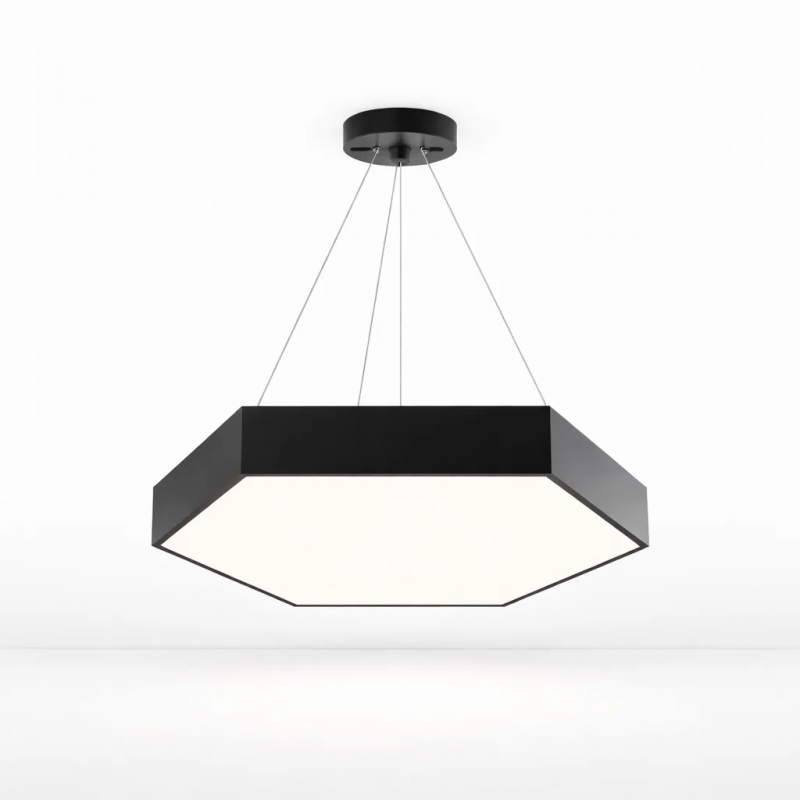 Lampara led moderna colgante 48w 600mm negra 6000k modelo hexagono cerrado sudeep Konnergie Iluminación