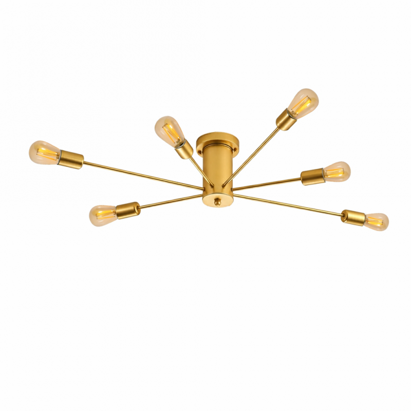 Lampara de techo dorada 6 porta ampolleta e27 modelo mirach Konnergie Iluminación
