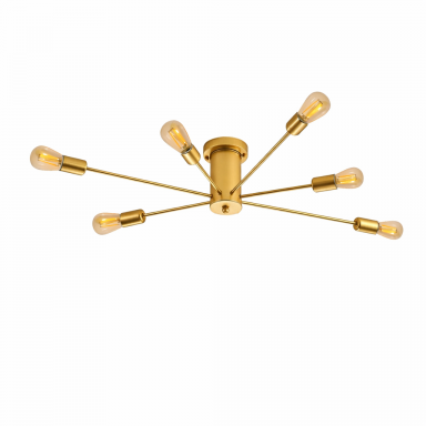 Lampara de techo dorada 6 porta ampolleta e27 modelo mirach Konnergie Iluminación