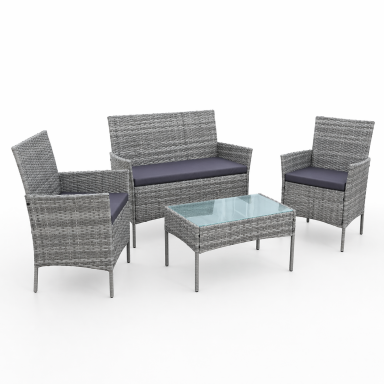 Juego Terraza 4 Piezas Gris Rattan Juegos de Terraza