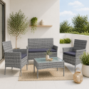 Juego Terraza 4 Piezas Gris Rattan Juegos de Terraza
