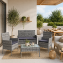 Juego Terraza 4 Piezas Gris Rattan Juegos de Terraza
