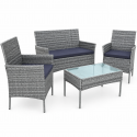 Juego Terraza 4 Piezas Gris Rattan Juegos de Terraza