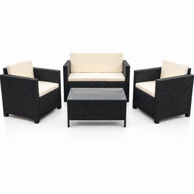 Set de terraza de 4 piezas Sunset Black Rattan Juegos de Terraza