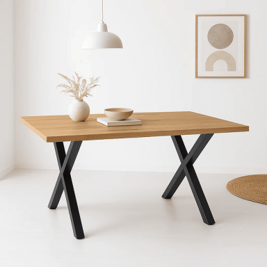 Mesa industrial Color Madera y Metal Cross 140x90 Comedor