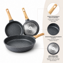 Set de Sartenes Antiadherentes Efecto Piedra con Mango Madera Inicio