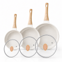 Set de Sartenes Antiadherentes Blancos con Tapas de Vidrio Inicio