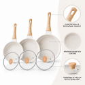 Set de Sartenes Antiadherentes Blancos con Tapas de Vidrio Inicio
