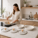 Set de Sartenes Antiadherentes Blancos con Tapas de Vidrio Inicio