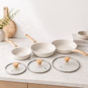 Set de Sartenes Antiadherentes Blancos con Tapas de Vidrio Inicio