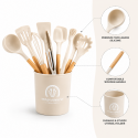 Set de Utensilios de Cocina Silicona Premium con Mango Tipo Madera Inicio