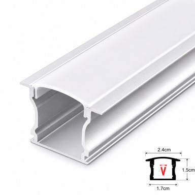 Perfil 2M Blanco Difusor de 0.55MM Modelo 613B plano alto embutido tapa y hebilla, Konnergie Iluminación