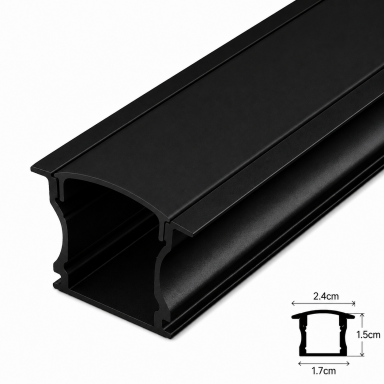 Perfil 2M Negro Difusor de 0.55MM Modelo 613B plano alto embutido tapa y hebilla, Konnergie Iluminación