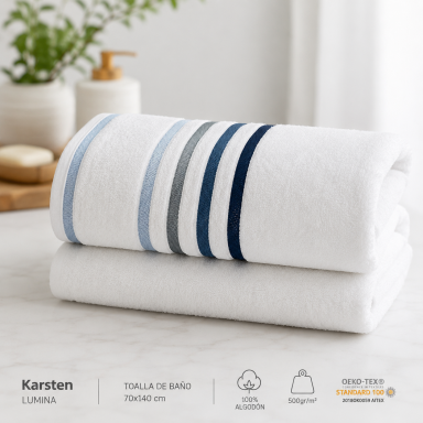 Toalla de Baño Karsten Lumina Blanco Azul 70x140 500gr Toallas
