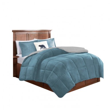 Plumon Sherpa Plush Celeste/Gris King Inicio