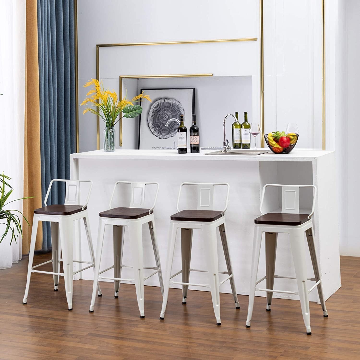 Pack 2 Taburetes Tolix con Base de madera y Respaldo Blanco