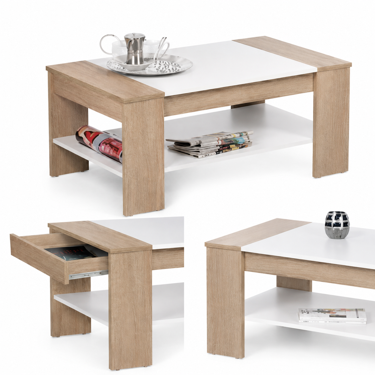 Mesa De Centro Coffee Blanco Roble