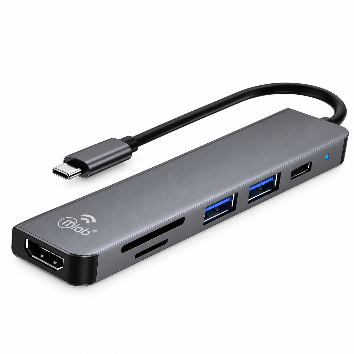Hub Adaptador MLAB 6 en 1 USB-C a HDMI + SD/TF + PD 100W + 2 USB