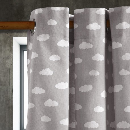 Cortina Argolla Lona Española Nubes Gris. Masel