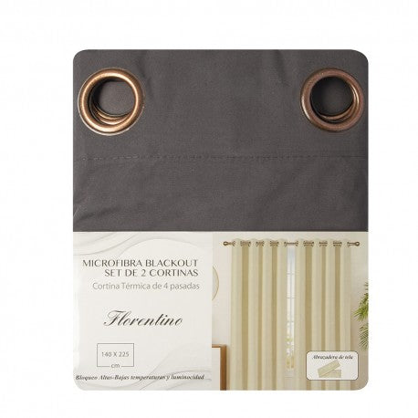 Cortinas Set B.O. Microfibra 2 pzas. 1.40 x 2.25 cm Gris Oscuro. Masel
