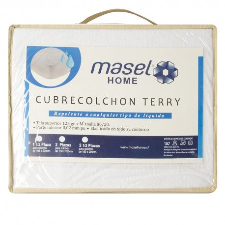 Cubre Colchon repelente al agua Terry Queen 2.0 plazas Blanco. Masel