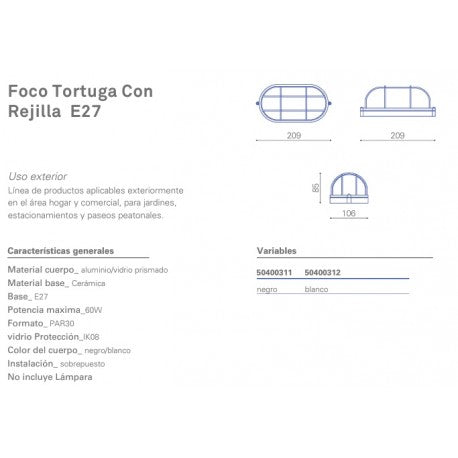 Foco LED Tortuga con Rejilla Blanca max: 60W Megabright