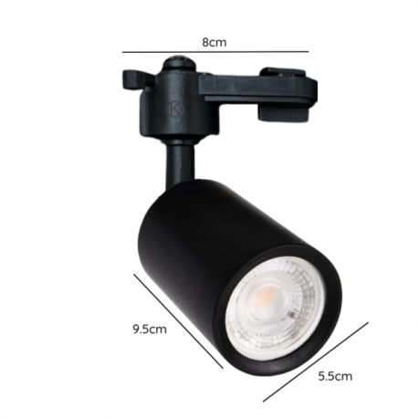 Foco porta gu10 negro a riel monofásico modelo Aquila