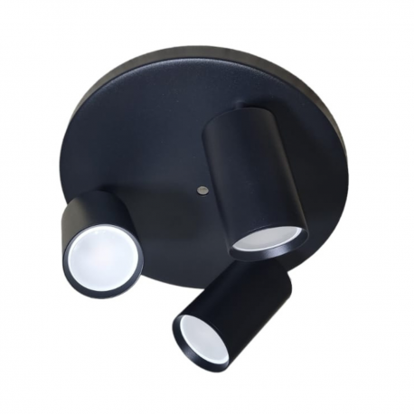Foco porta gu10 triple base redonda negro sobrepuesto modelo altair III