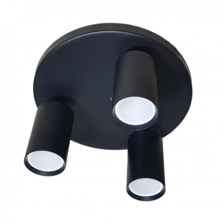 Foco porta gu10 triple base redonda negro sobrepuesto modelo altair III