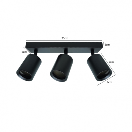 Foco porta gu10 triple negro sobrepuesto LED modelo altair III Konnergie