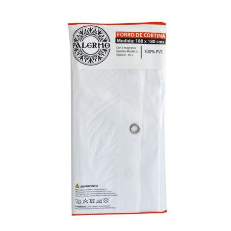 Forro de cortina de baño blanca 180x180 cm. Marca Palermo