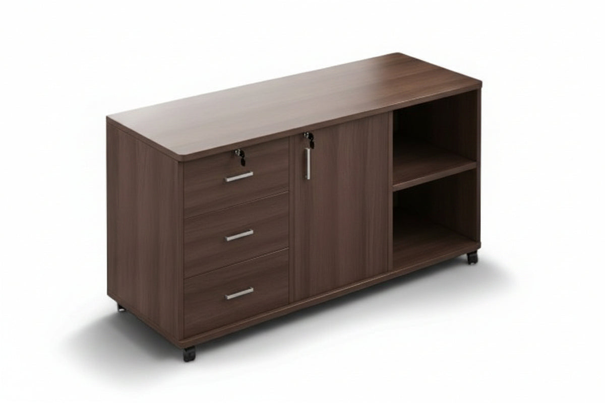 Gabinete con 3 cajones y ruedas color Caoba