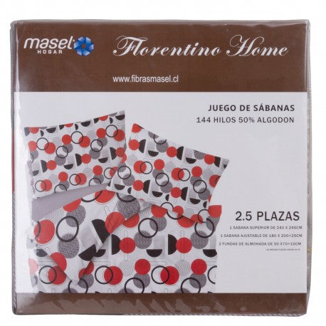 Juego de Sabanas Circulos 2.5 plazas Gris. Masel
