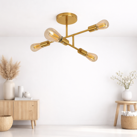 LAMPARA DE TECHO DORADA 4 PORTA AMPOLLETA E27 MODELO MARSIC I KONNERGIE